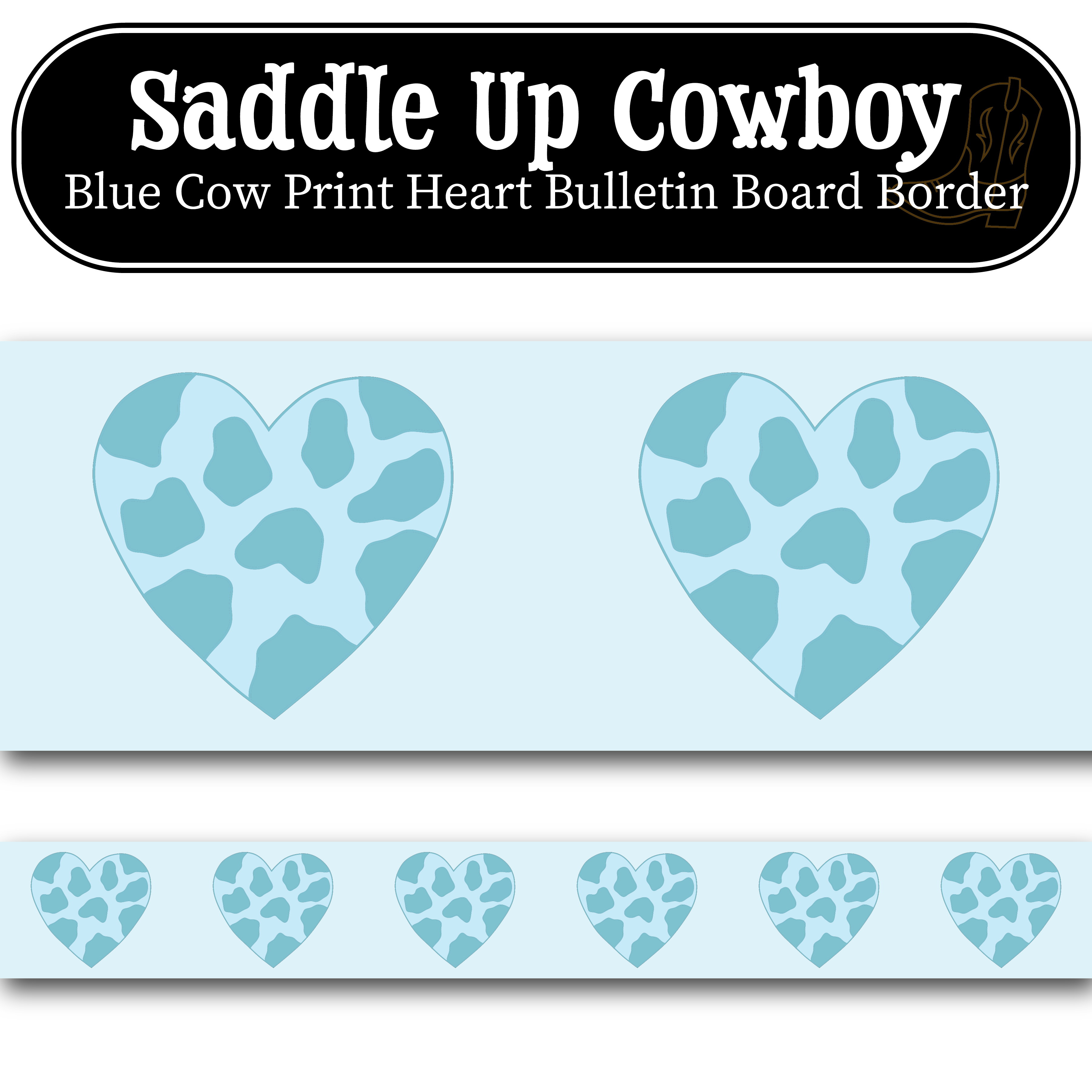 Blue Cow Print Heart Bulletin Board Border