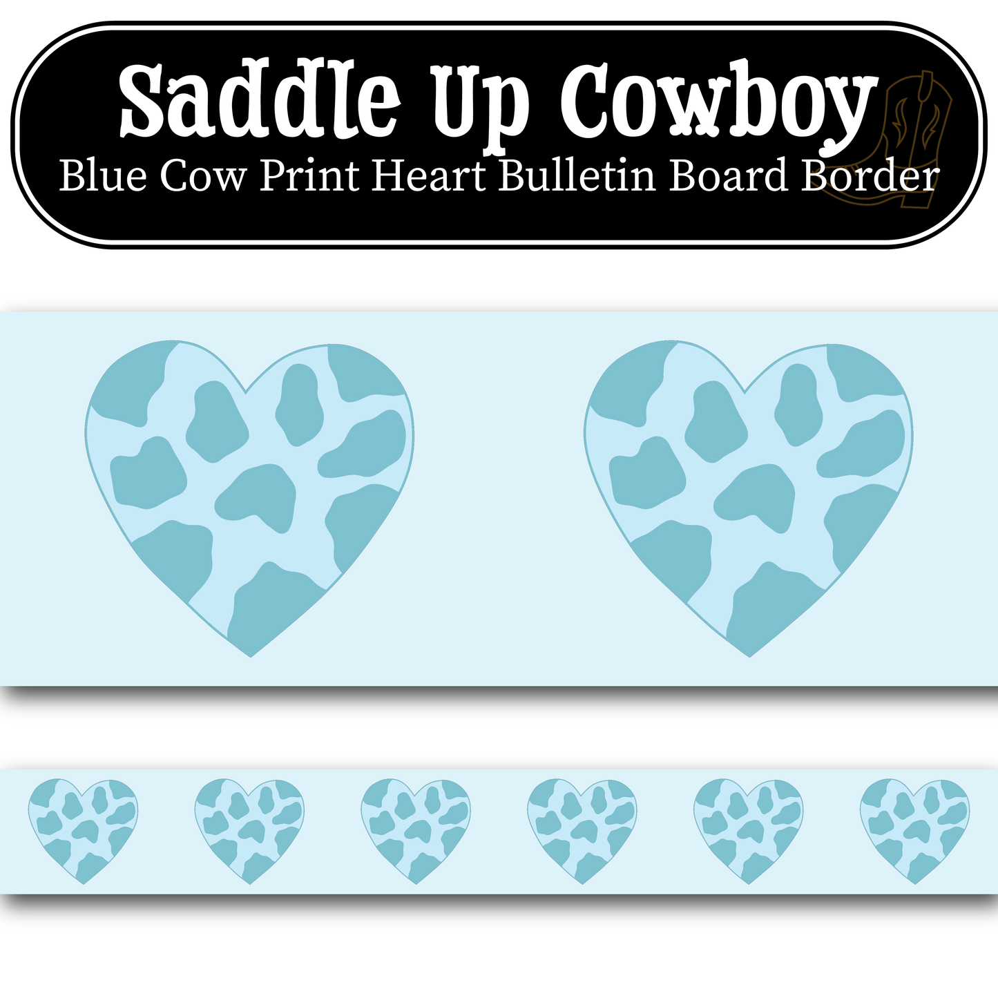 Blue Cow Print Heart Bulletin Board Border